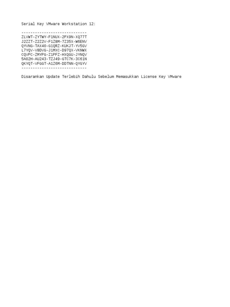 Serial Key VMware Workstation 12 | PDF