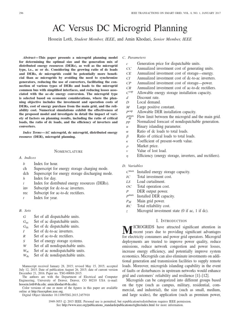 AC vs DC Microgrid Planning Model | PDF | Distributed Generation ...