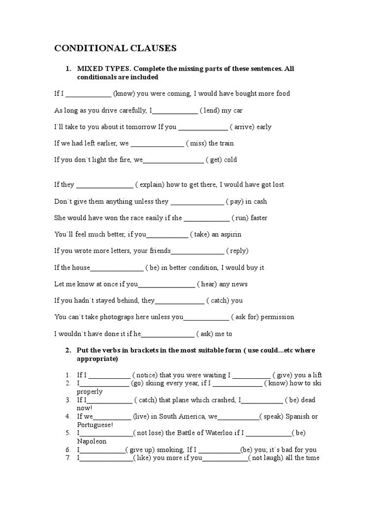 Conditional Clauses Exercises Guide | PDF