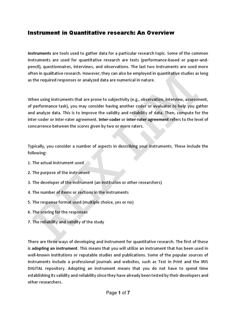 Instrument in Quantitative Research An Overview PDF Validity