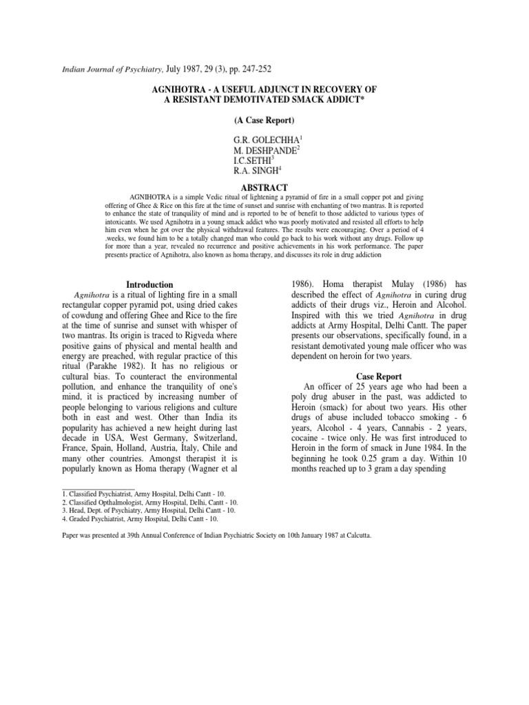 Agnihotra's Role in Smack Addiction Recovery | PDF | Substance ...