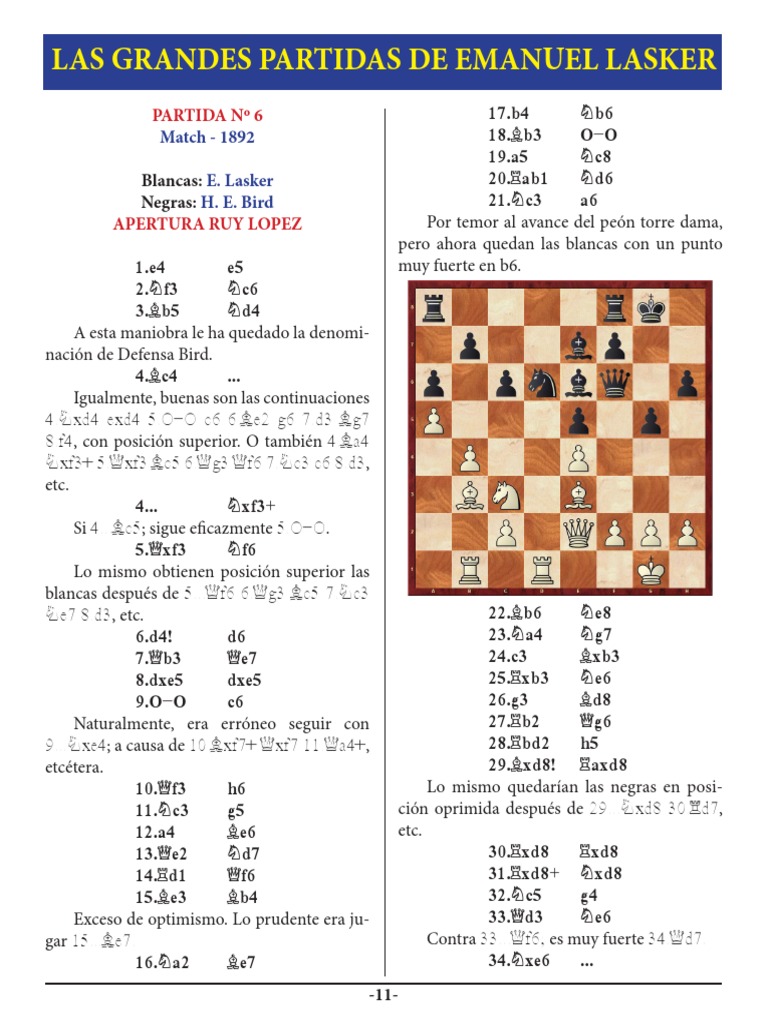 6 - Lasker vs. Bird | PDF | Juegos de habilidad mental | Ajedrez
