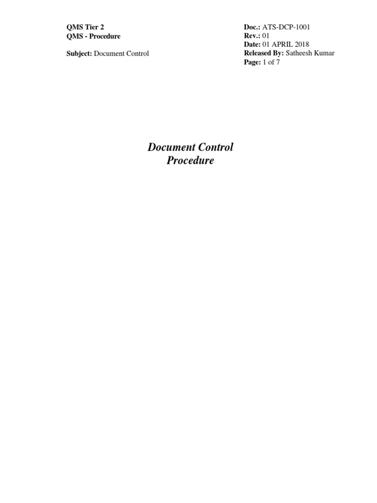 Document Control Procedure PDF Quality Management System Iso 9000