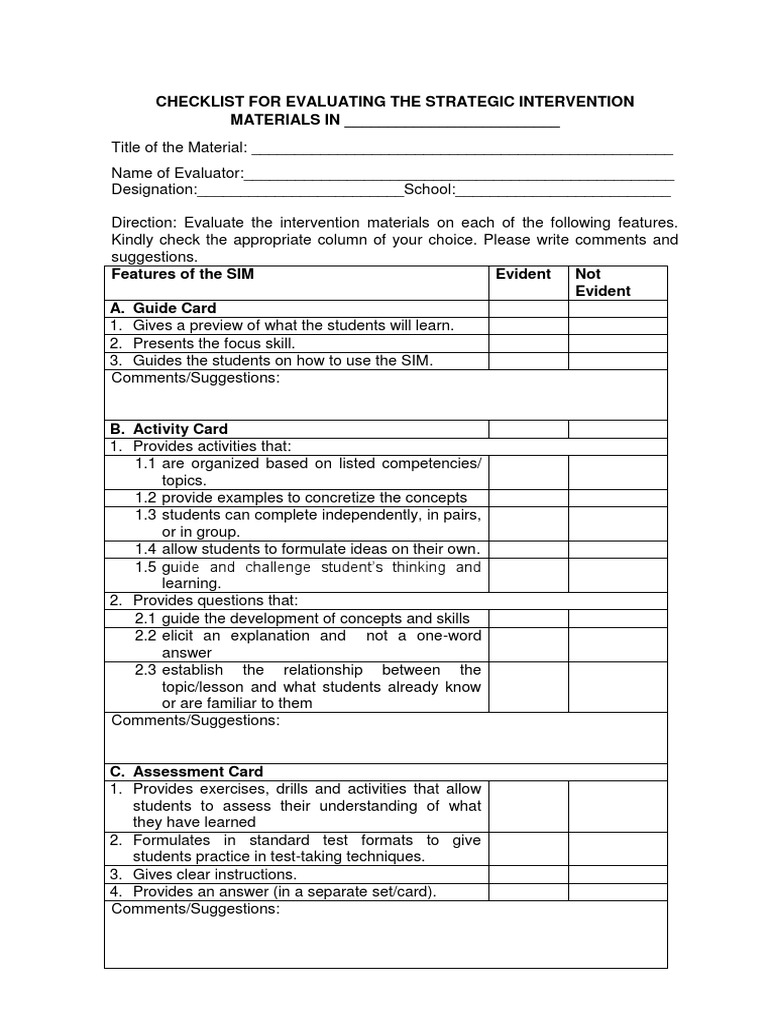 Evaluating Strategic Intervention Materials | PDF | Bias | Learning