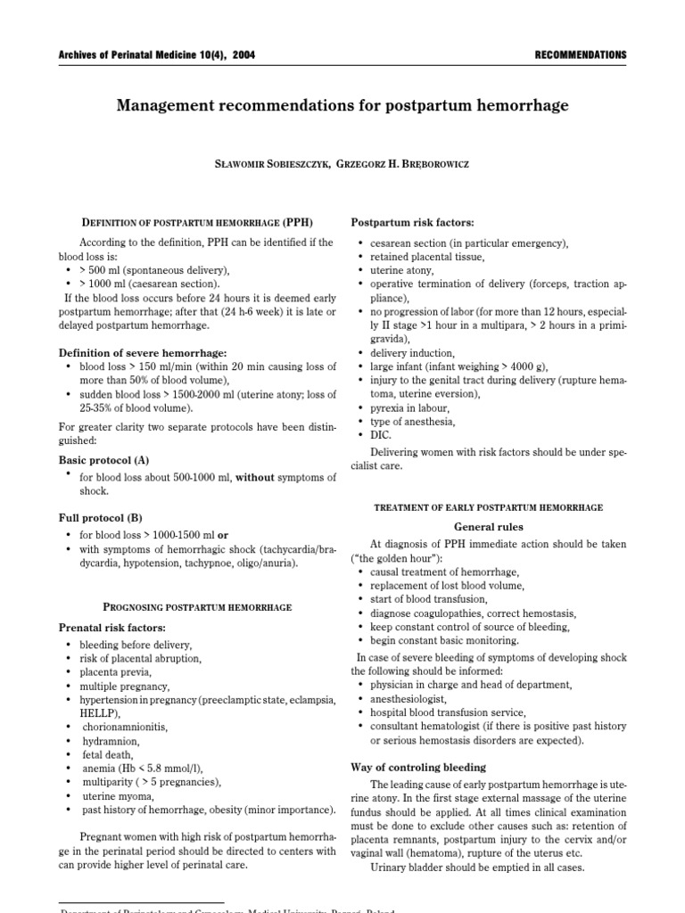Management for Postpartum Hemorrhage Bleeding