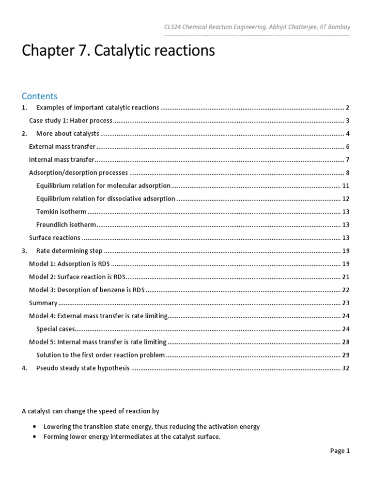Chapter 7. Catalytic Reactions | PDF | Adsorption | Catalysis