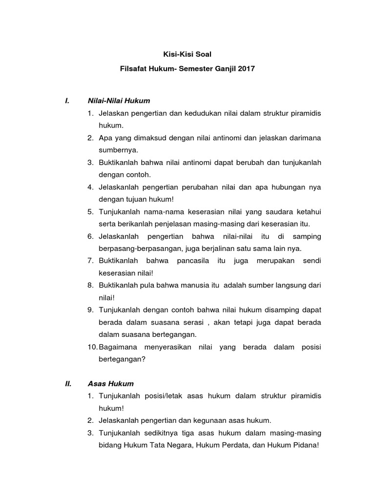 425 Kisi Kisi Soal Filsafat Hukum