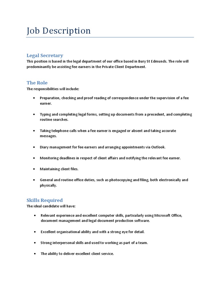 Job Description: Legal Secretary | PDF | Business