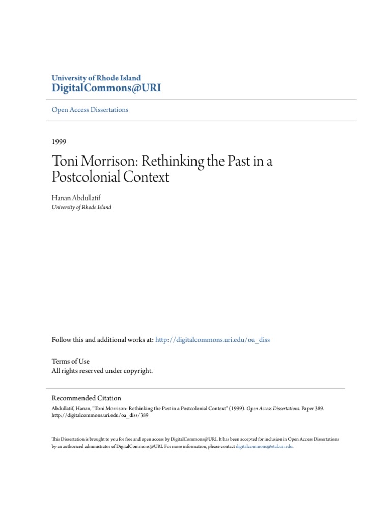 Toni Morrison Rethinking The Past In A Postcolonial Context Postcolonialism Colonialism