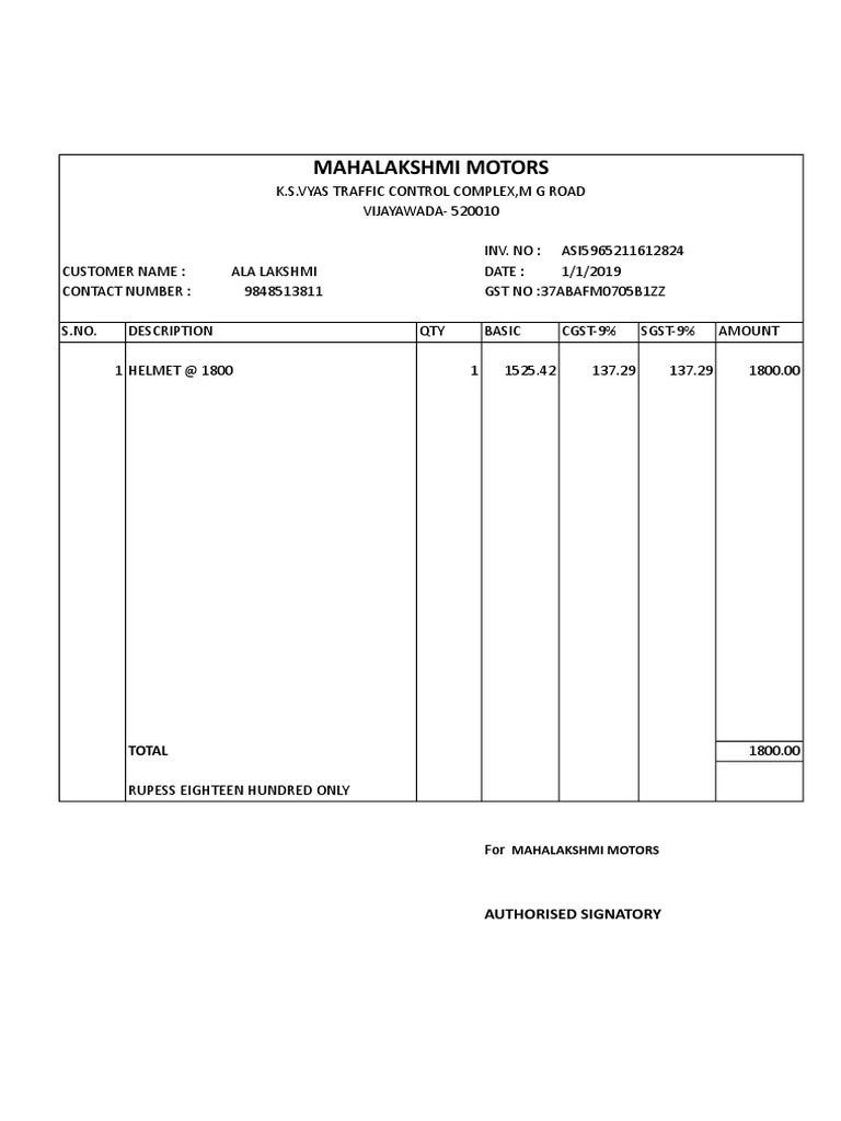 Helmet BillWith Out GST No PDF