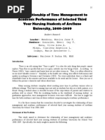 Philippine EJournals - The Relationship of Time Management To Academic Performance of Selected Third Year Nursing Students of Arellano University, 2008-2009