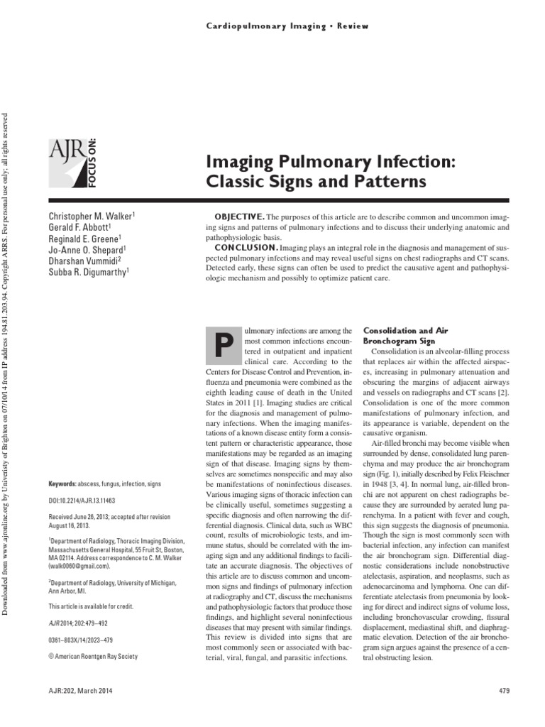 Imaging Pulmonary Infection Slassic Signs and Pattern PDF | PDF ...