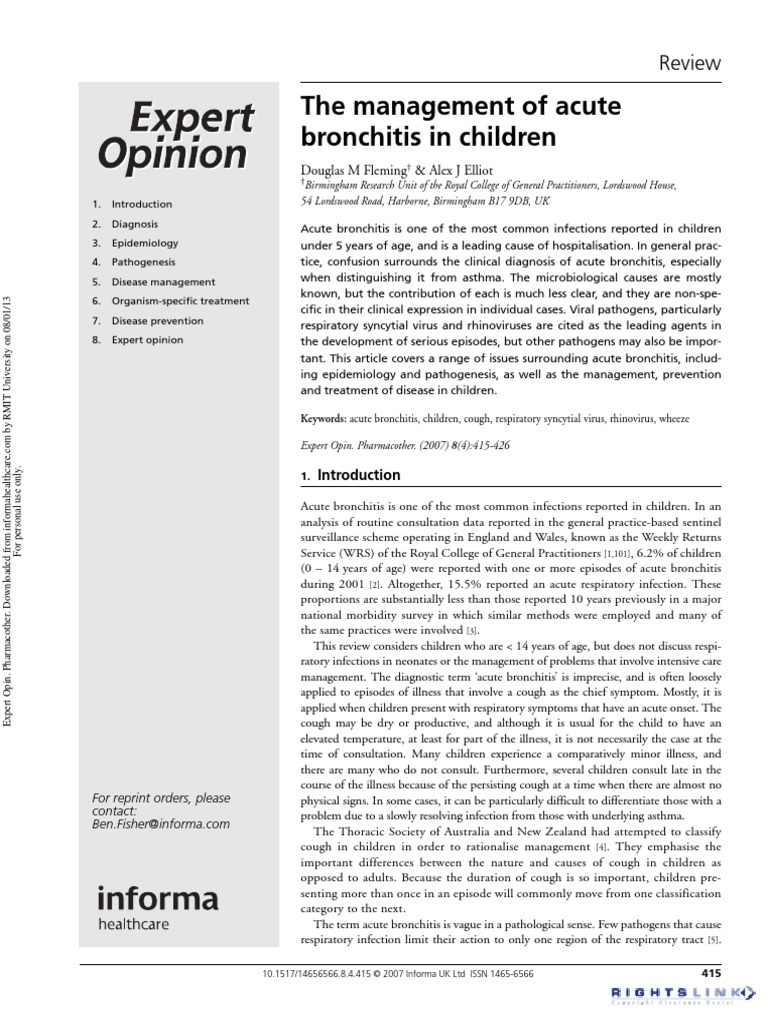 The Management of Acute Bronchitis in Children: Review | PDF ...