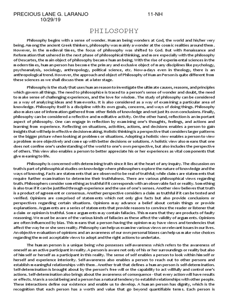 Understanding Human Philosophy and Self | PDF | Free Will | Reason