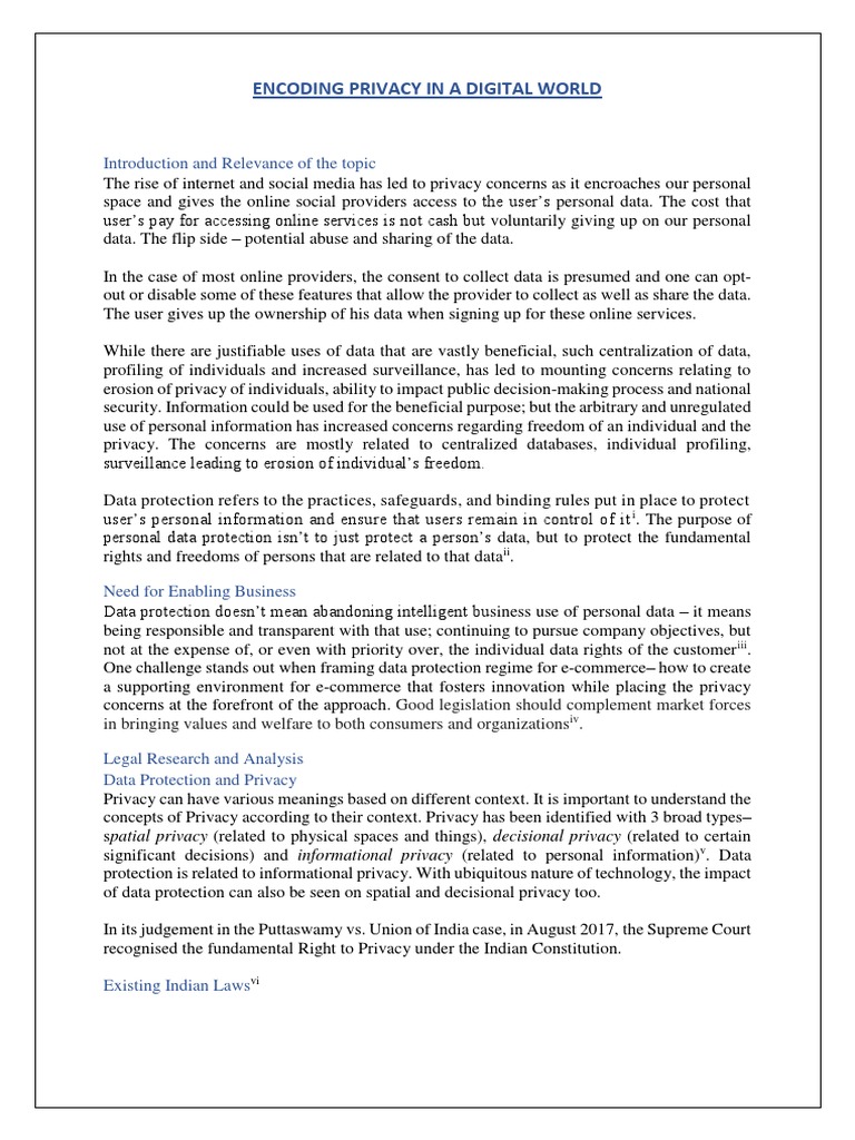 Encoding Privacy in A Digital World: Introduction and Relevance of The ...