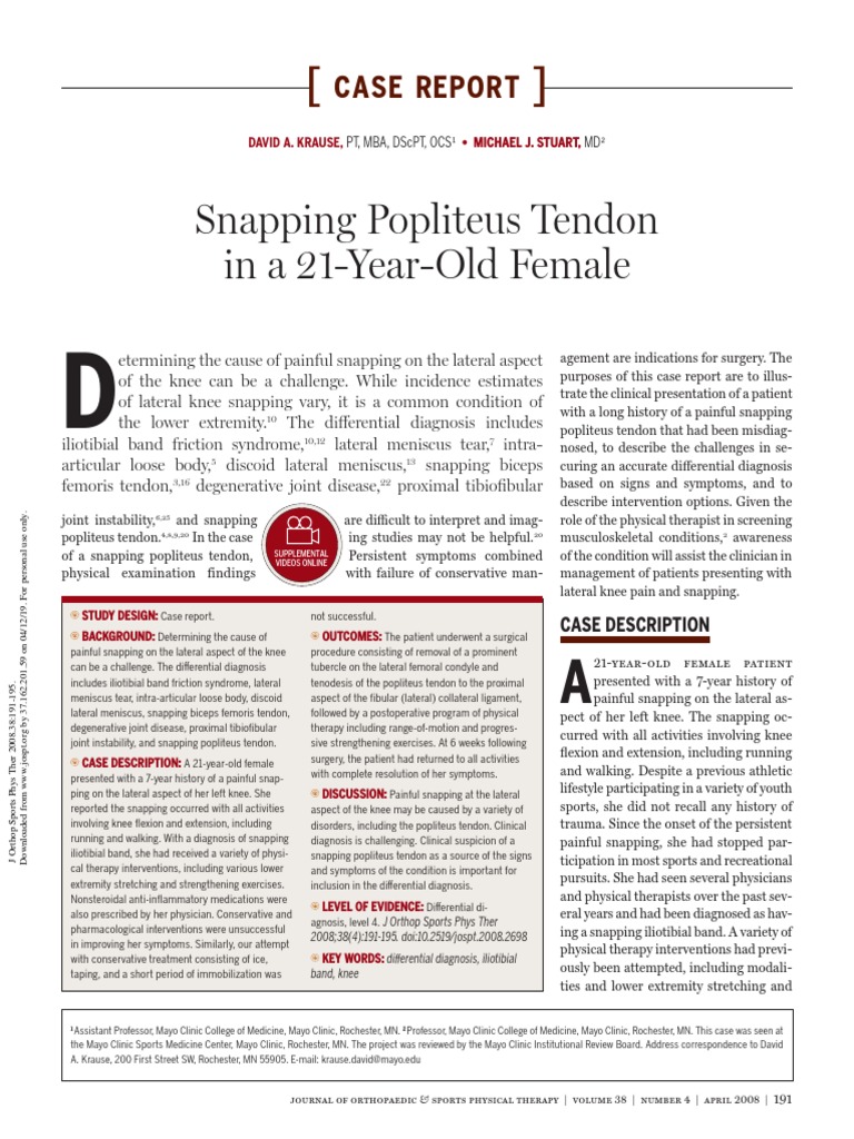 Snapping Popliteus Tendon Case Study | PDF | Knee | Lower Limb Anatomy
