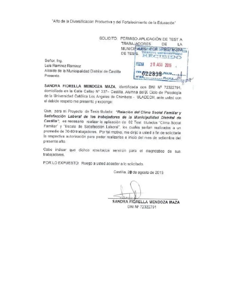 Solicitud Para Permiso de Aplicación de Test Para Tesis