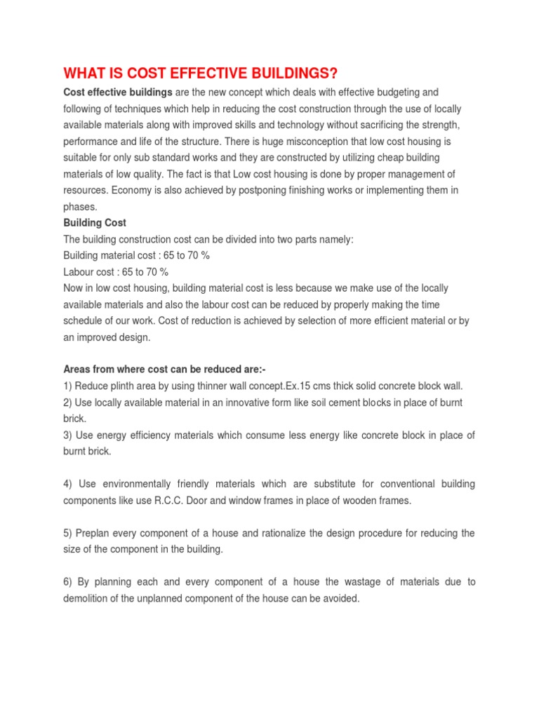 Definition of Cost Effective Buildings in Rural and Urban Area PDF Sustainability Poverty