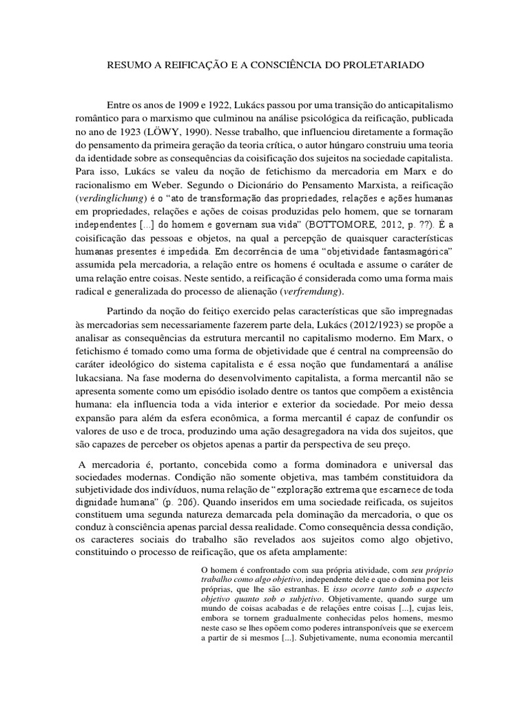 PDF) Reificação e organização política em História e Consciência de classe