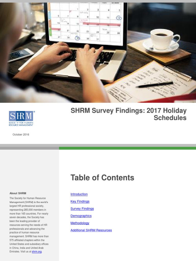 SHRM Survey Findings 2017 Holiday Schedules PDF Holidays Festival