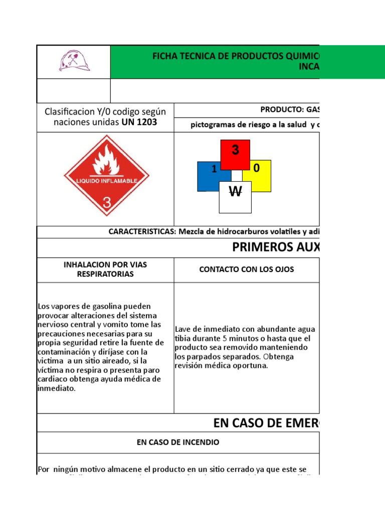 Ficha Gasolina Combustión Gasolina