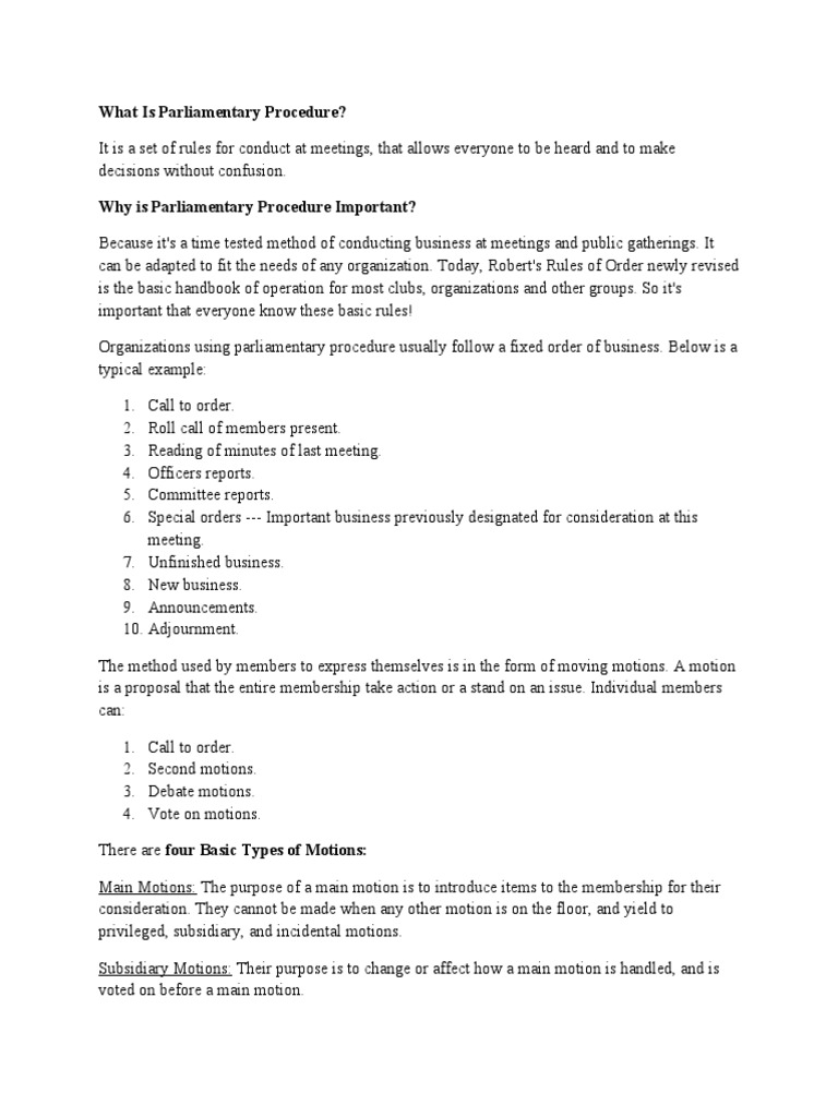 Understanding Parliamentary Procedure Basics | PDF | Public Sphere ...