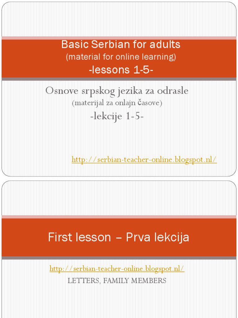 Basic Serbian For Adults - Lessons 1-5-: Osnove Srpskog Jezika Za ...