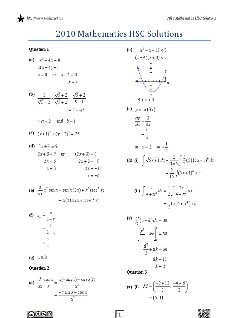2010 Mathematics HSC Solutions Trigonometric Functions Elementary