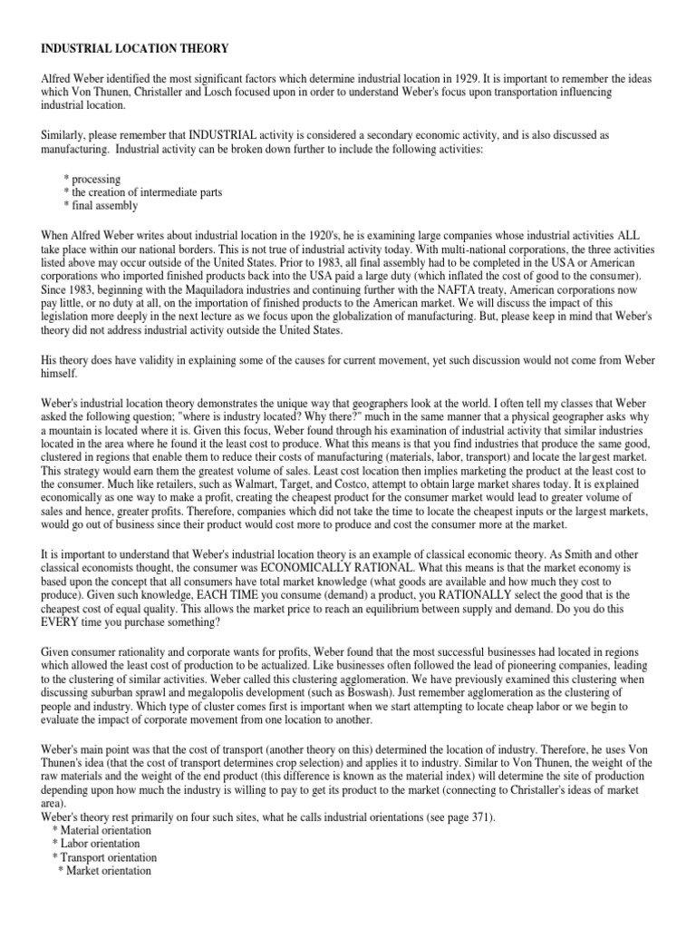Industrial Location Theory er PDF Economics Supply And Demand