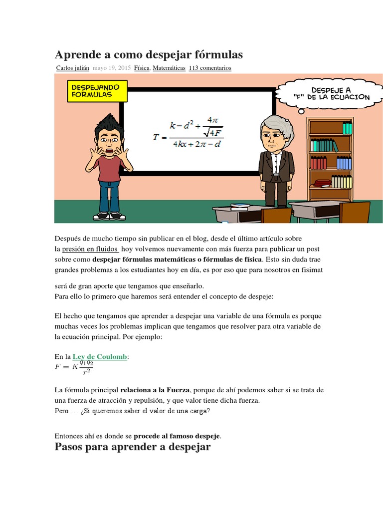 Aprende A Como Despejar Fórmulas PDF Ecuaciones Multiplicación