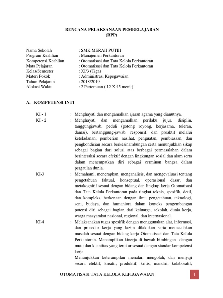 CONTOH RPP OTK KEPEGAWAIAN K13 KD 3.1 KLS XI.docx