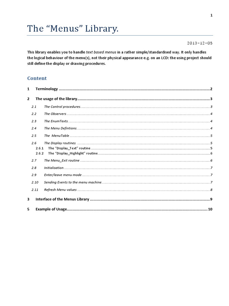The "Menus" Library. Content PDF Menu Boolean Data Type