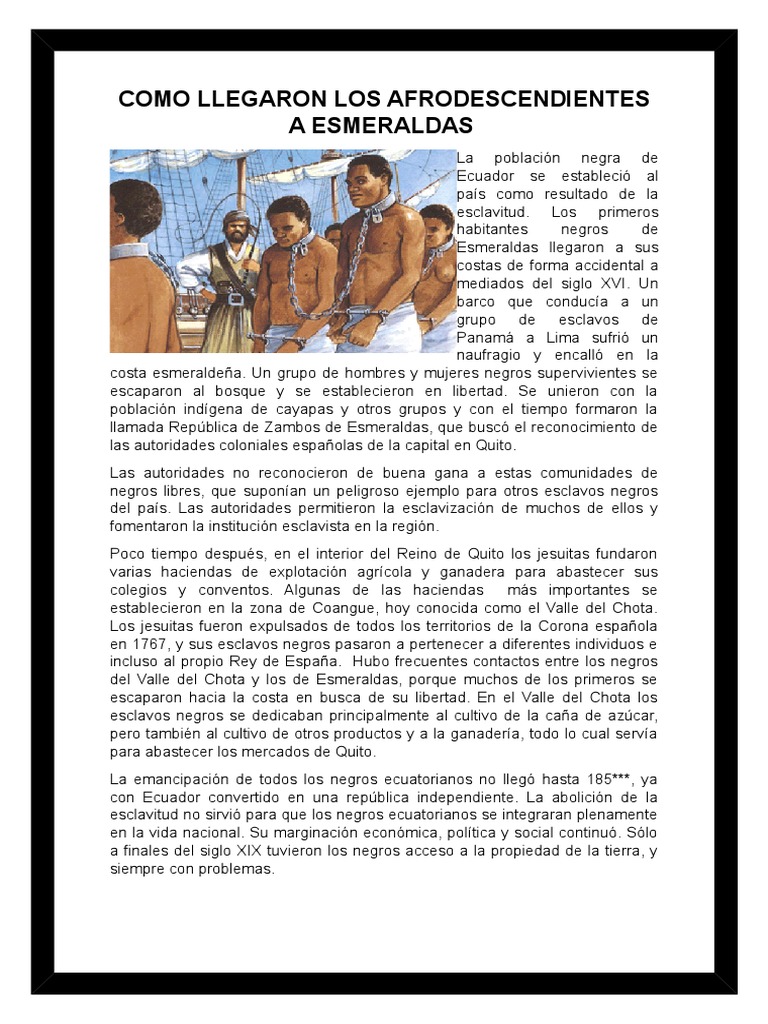 Llegada de afrodescendientes a Esmeraldas | PDF | Esclavitud | Ecuador