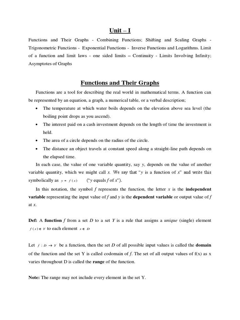 Functions, Limits, and Continuity Concepts | PDF | Continuous Function ...