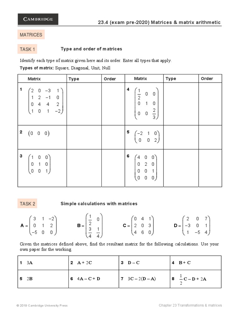 Matrices Task 1: Type and Order of Matrices | PDF | Matrix (Mathematics ...