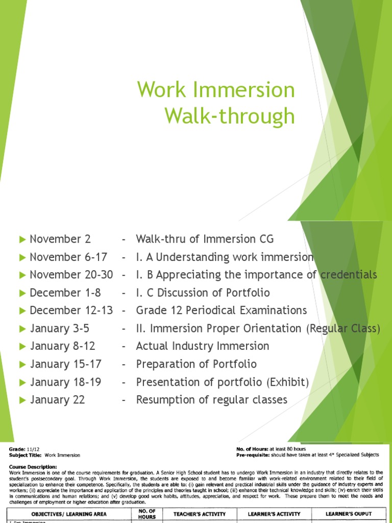 Work Immersion Walk Through PDF Employment Occupational Safety
