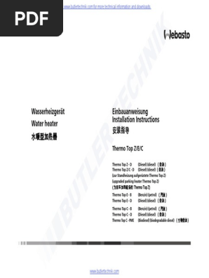 Webasto Heater Thermo Top C E u0026 Z Installation Manual | PDF | Hvac |  Internal Combustion Engine