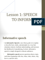 Lesson 1: SPEECH To Inform