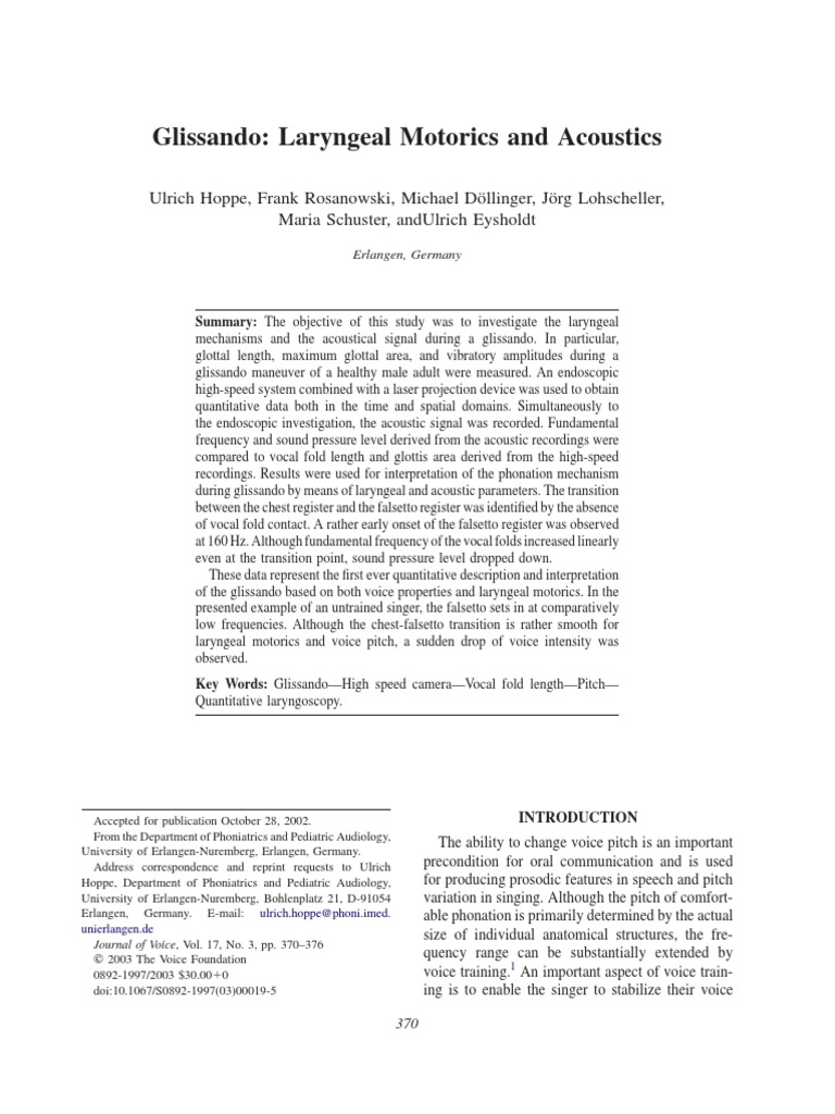 Glissando Laryngeal Motorics and Acoustics PDF Human Voice Singing