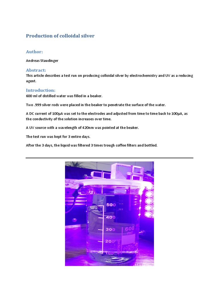 Production of Colloidal Silver PDF Electrochemistry Silver