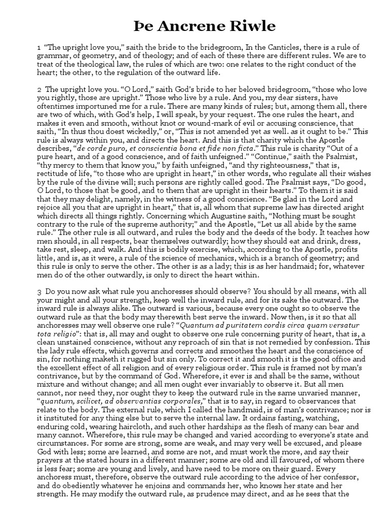 An Explanation of the True Religious Order for Anchoresses According to