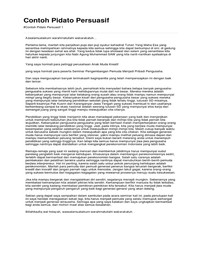 Contoh Pidato Persuasif Kls  TH 201  PDF