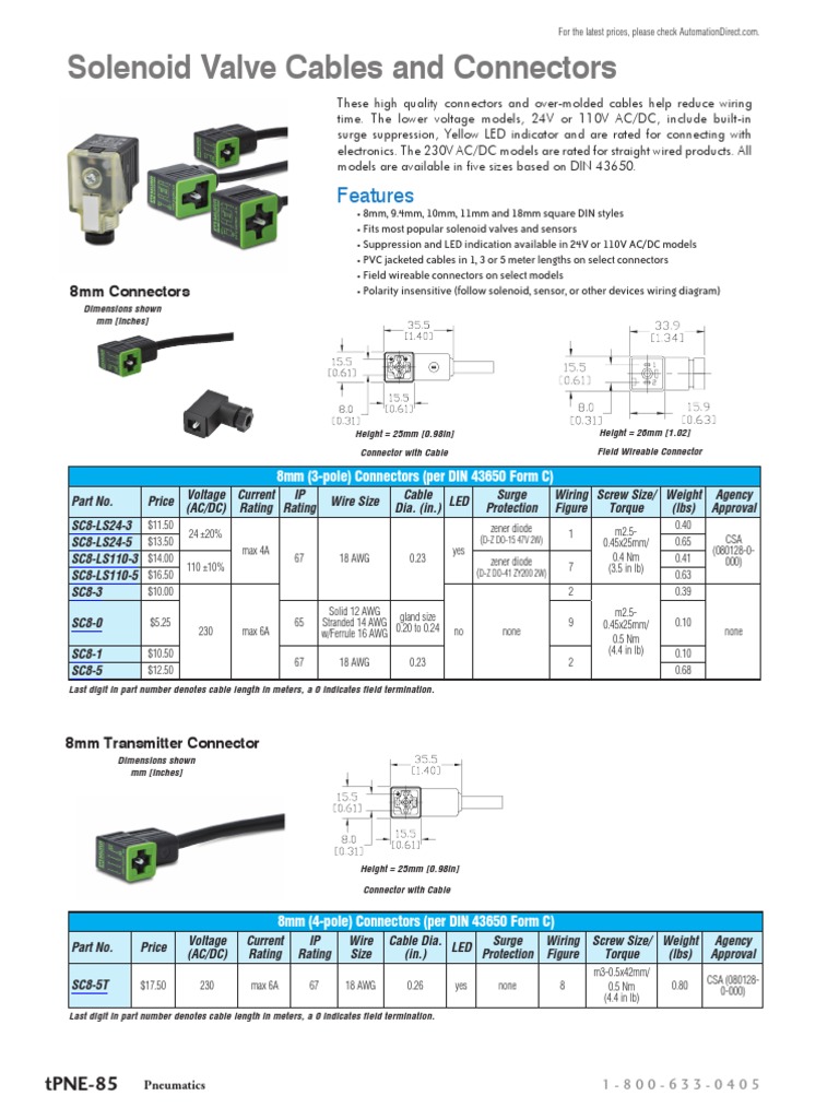 Solenoid Valve Cables and Connectors: Features | PDF | Electrical