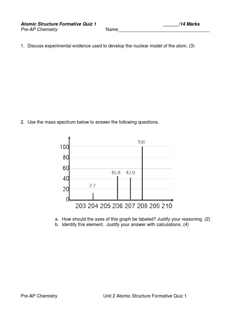 Unit 1111 Atomic Structure Formative Quiz 11  Isotope  Atoms Intended For Photoelectron Spectroscopy Worksheet Answers