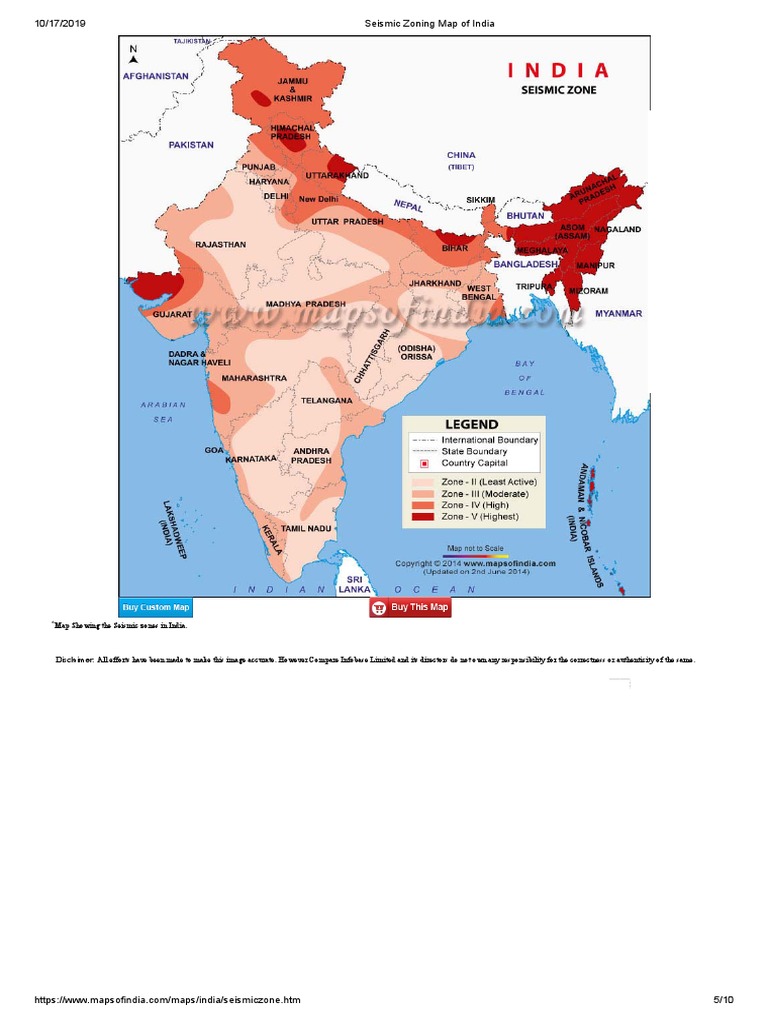Seismic Zoning Map of India | PDF