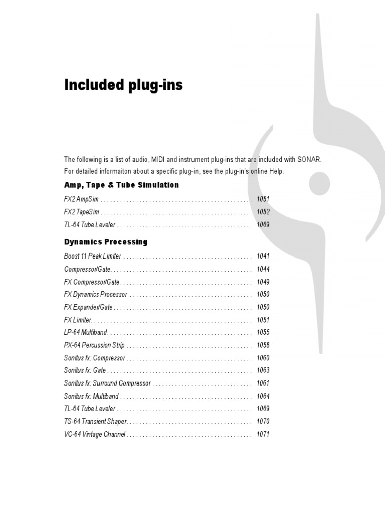 Plug-Ins Overview PDF | PDF | Equalization (Audio) | Synthesizer