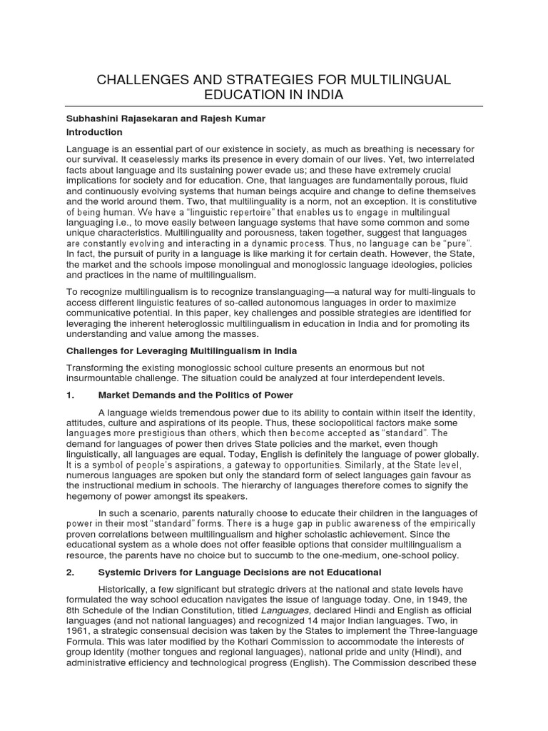 Multilingual Education Challenges in India | PDF | Multilingualism ...