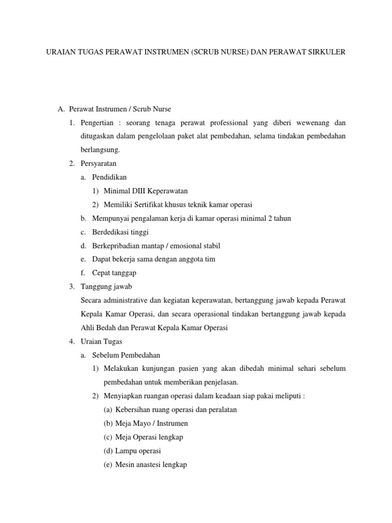Tugas Perawat Instrumen dan Sirkuler | PDF