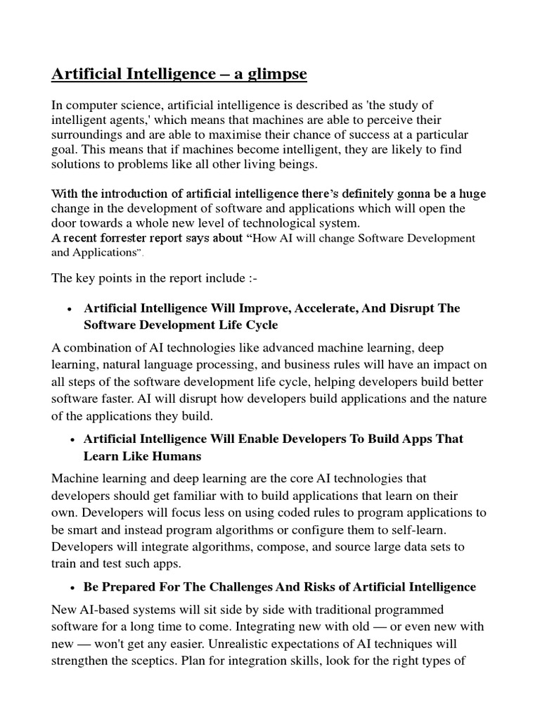 Artificial Intelligence - A Glimpse: How AI Will Change Software ...