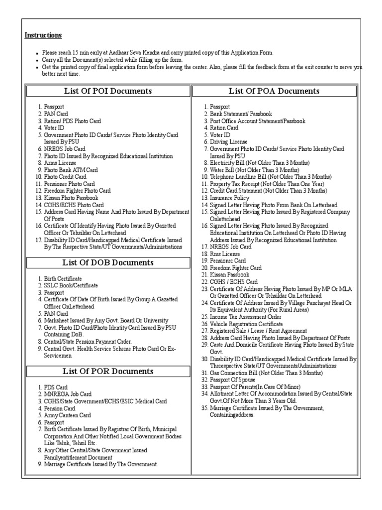 List of poi documents list of poa documents instructions pdf